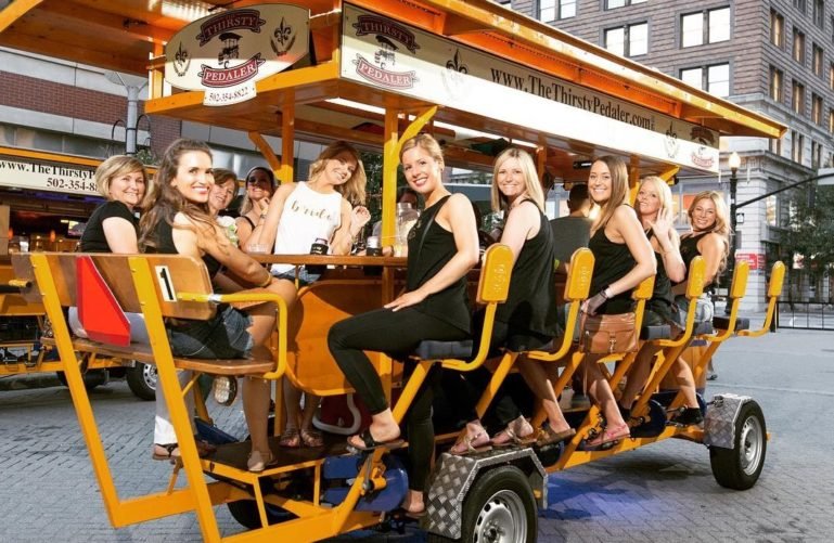 Visitors enjoy the Thirsty Pedaler, Louisville