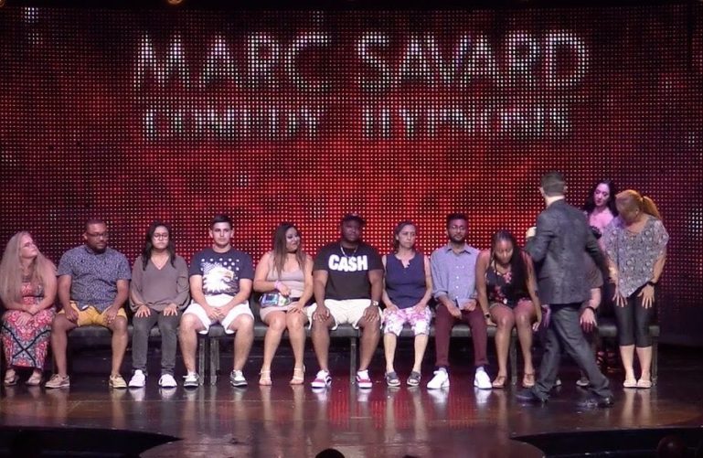 People on the stage of Marc Savard Comedy Hypnosis show, Las Vegas